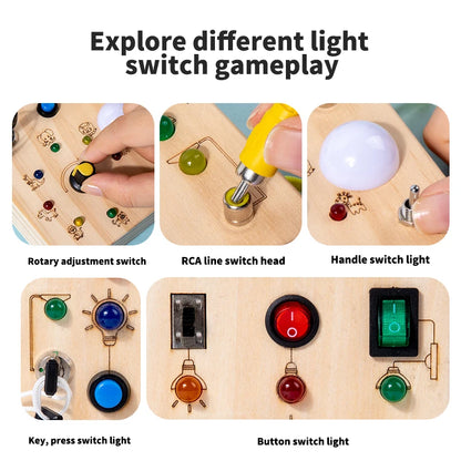 Wooden LED Busy Board | Montessori Light Switch Sensory Toy