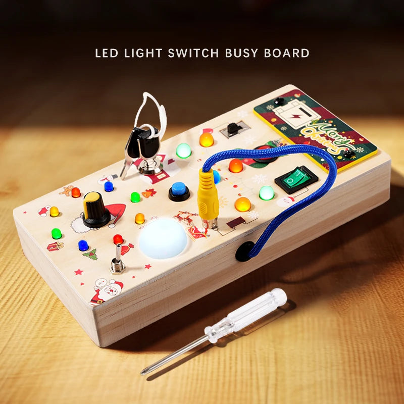 Wooden LED Busy Board | Montessori Light Switch Sensory Toy