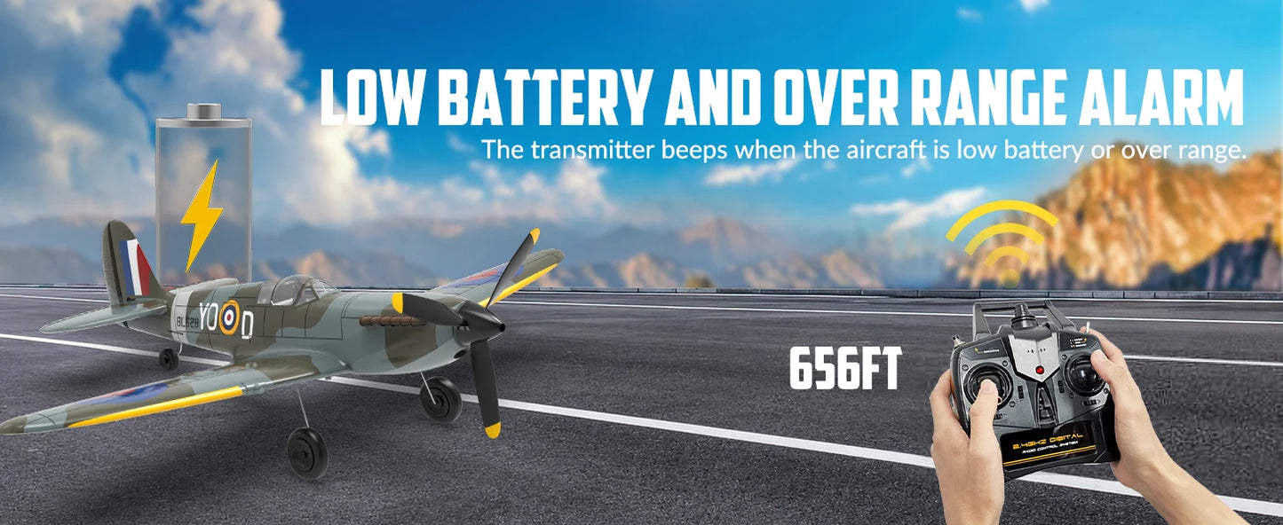 RC Spitfire Fighter Plane – 4CH Remote Control Warbird with Aerobatic Mode