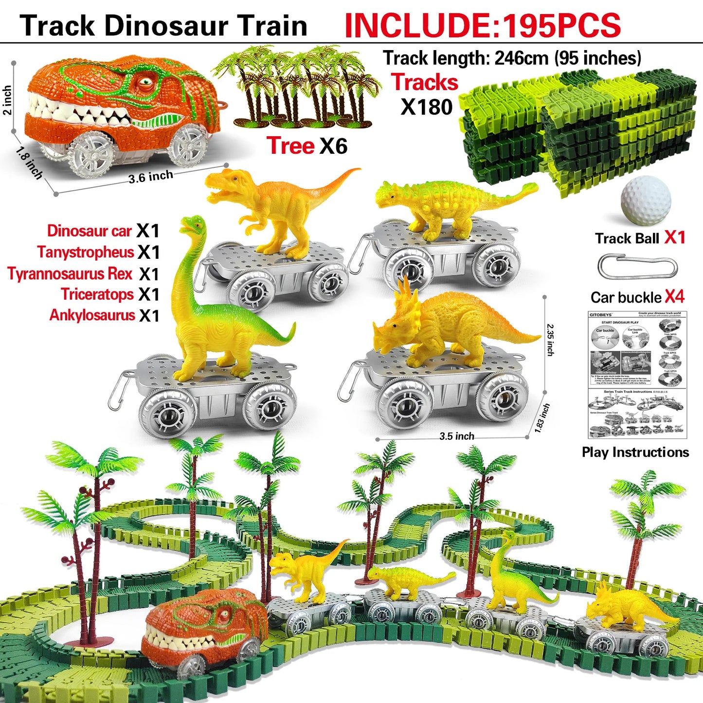 Kids Dinosaur Adventure Track Playset – Flexible Racing Car Toy