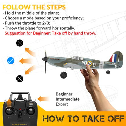 RC Spitfire Fighter Plane – 4CH Remote Control Warbird with Aerobatic Mode
