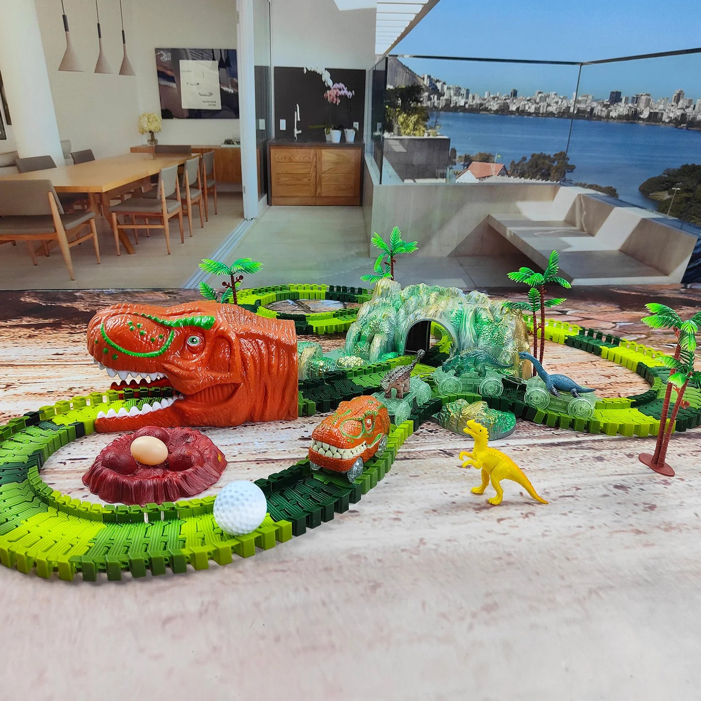 Kids Dinosaur Adventure Track Playset – Flexible Racing Car Toy