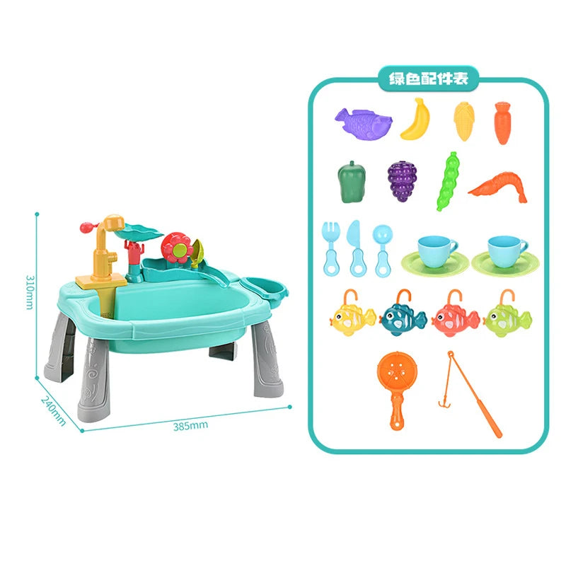 Pretend Play Kitchen Sink Toy – Electric Water Faucet & Fishing Game for Kids