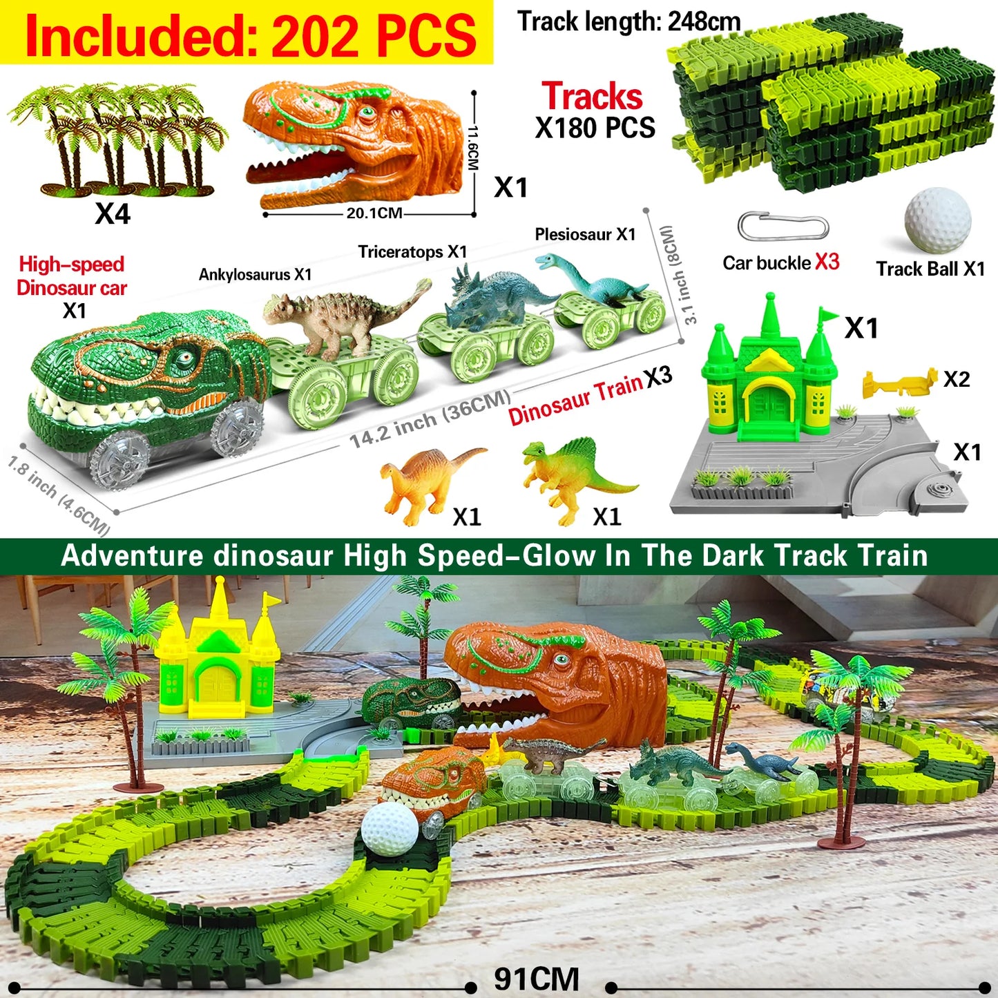 Kids Dinosaur Adventure Track Playset – Flexible Racing Car Toy