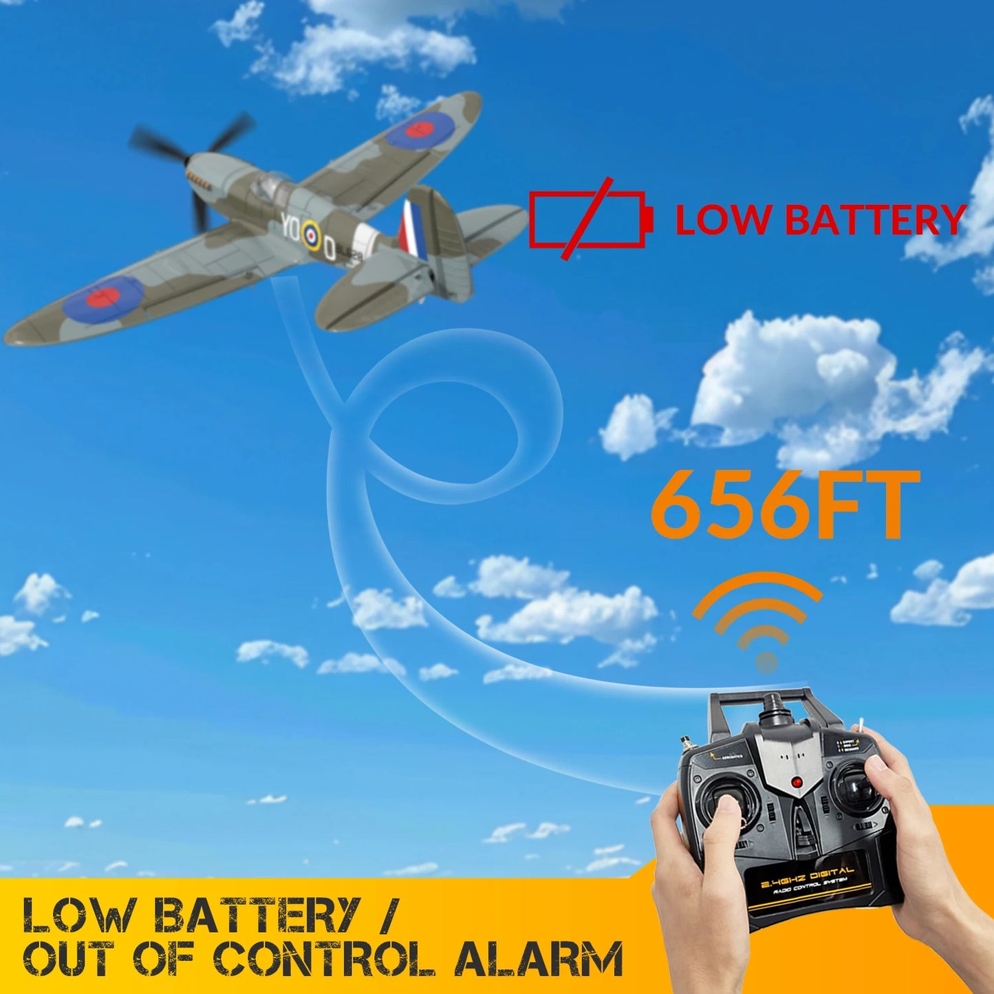 RC Spitfire Fighter Plane – 4CH Remote Control Warbird with Aerobatic Mode
