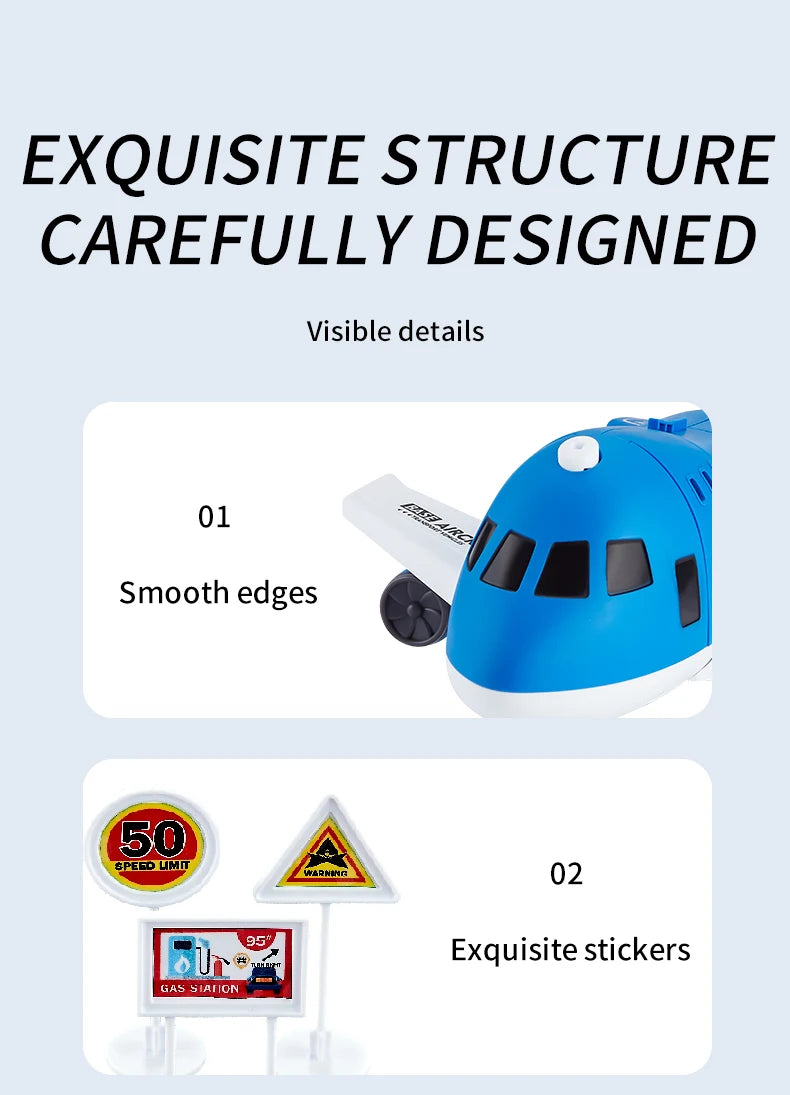 Push & Go Airplane Toy Set – Kids Vehicle Collection with Cars & Traffic Signs
