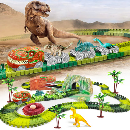 Kids Dinosaur Adventure Track Playset – Flexible Racing Car Toy