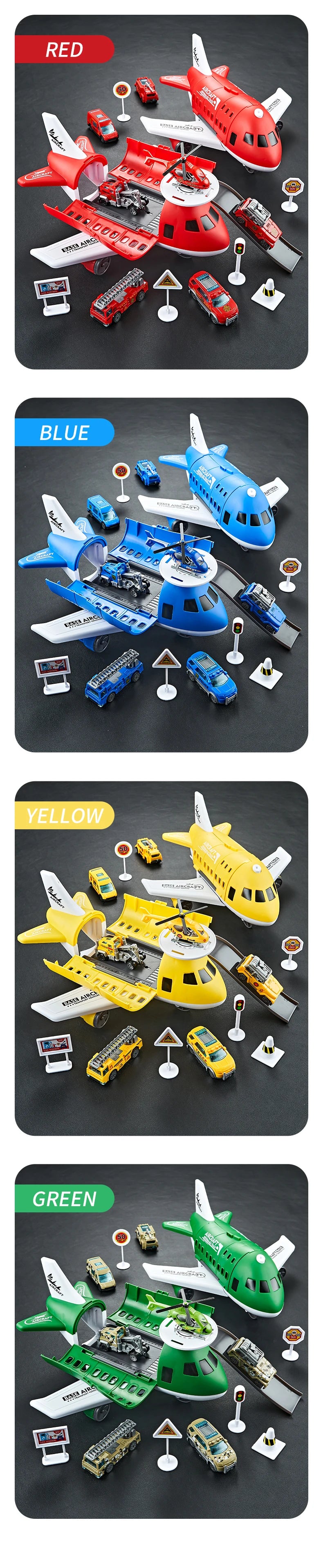 Push & Go Airplane Toy Set – Kids Vehicle Collection with Cars & Traffic Signs