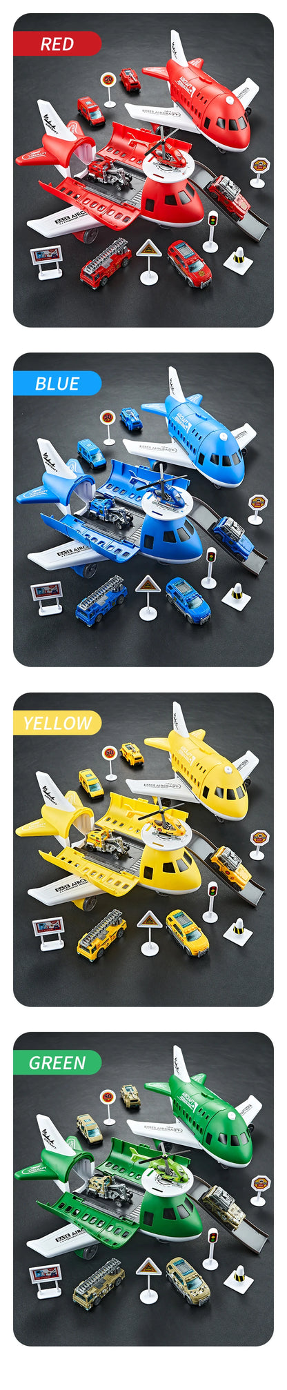 Push & Go Airplane Toy Set – Kids Vehicle Collection with Cars & Traffic Signs